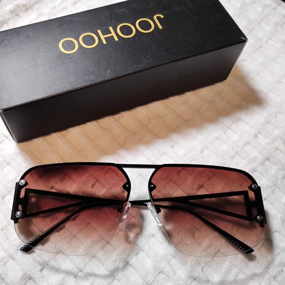 Women's Aviator Style Sunglasses Black Brown - Picture 2 of 7